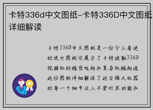 卡特336d中文图纸-卡特336D中文图纸详细解读
