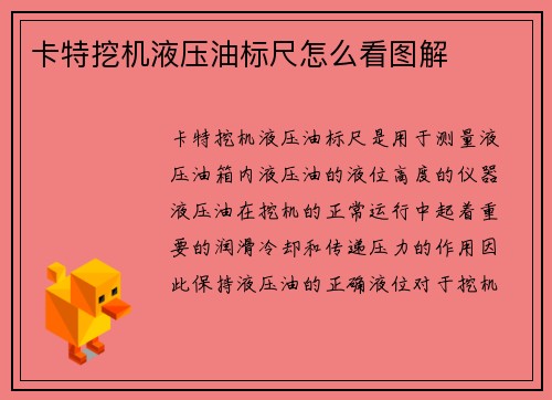 卡特挖机液压油标尺怎么看图解